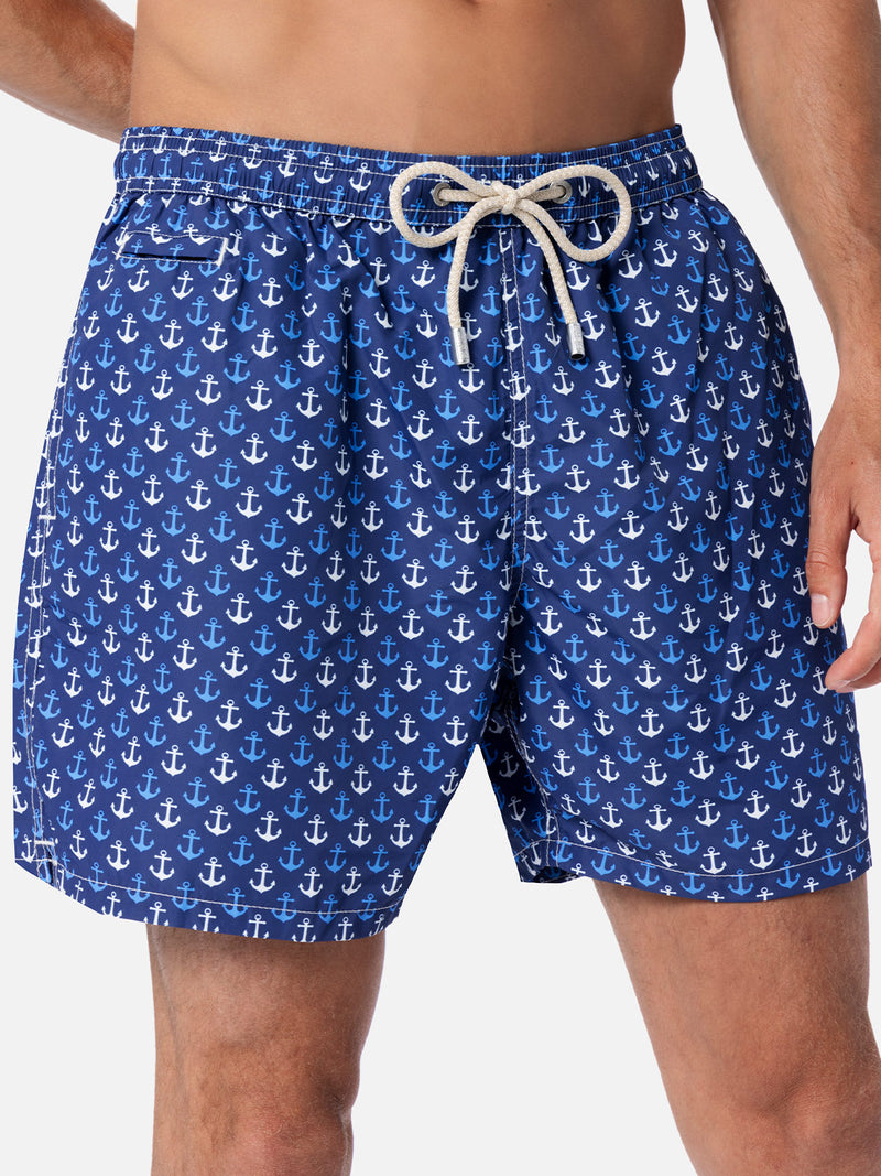 Man lightweight fabric swim-shorts Lighting Micro Fantasy with anchor print