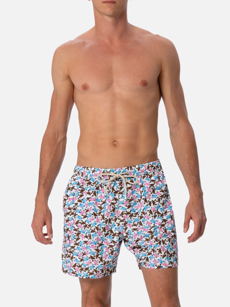 Man lightweight fabric swim-shorts Lighting Micro Fantasy with crabs print