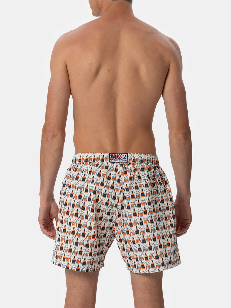 Man lightweight fabric swim-shorts Lighting Micro Fantasy with whisky and cigars print