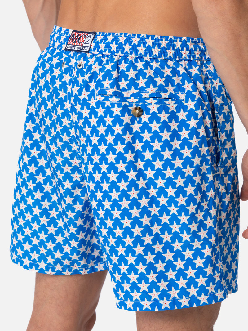Man lightweight fabric swim-shorts Lighting 70 with seastars print