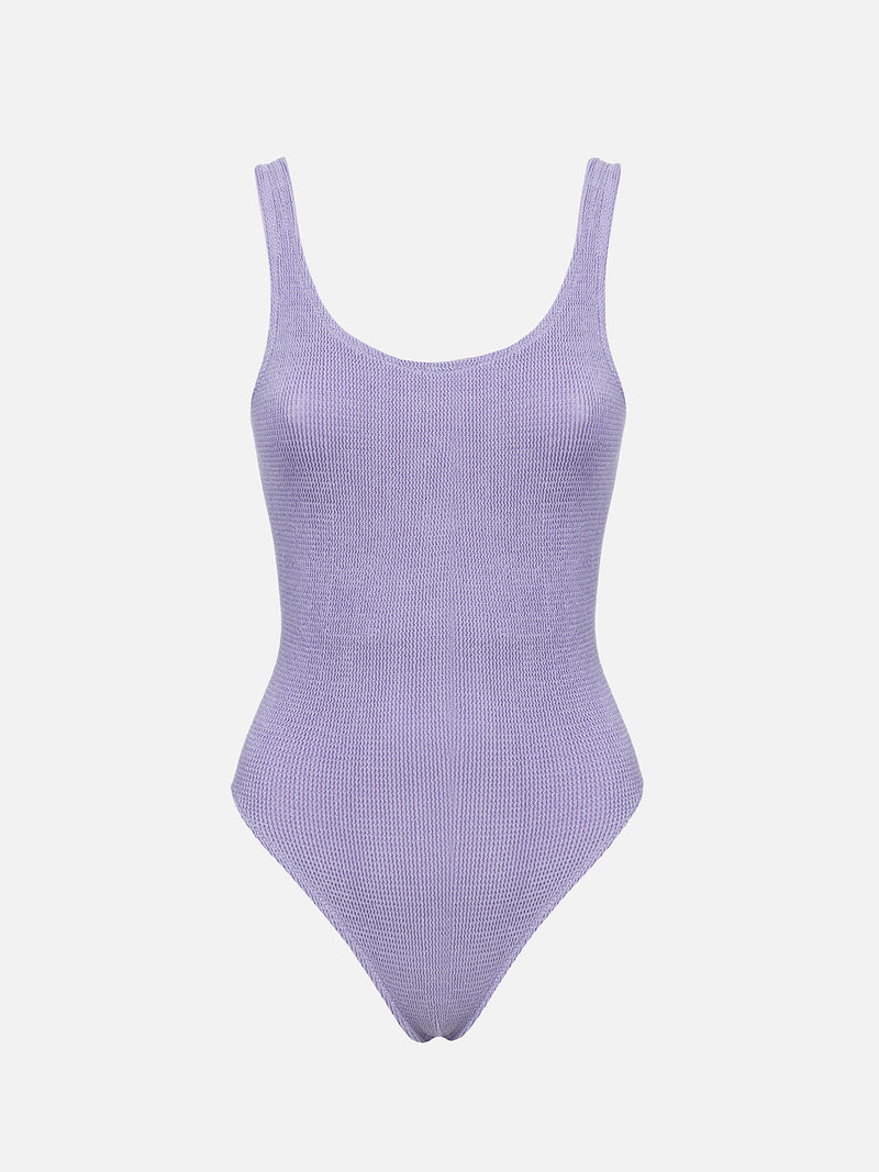 Woman lilac lurex crinkle one piece swimsuit Lora