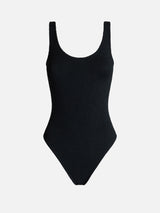 Woman black crinkle one piece swimsuit Lora