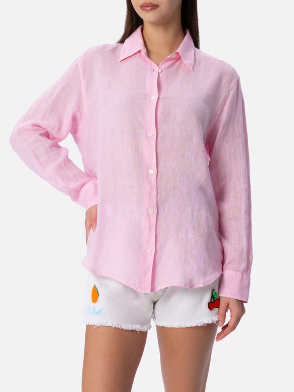 Camicia classica da donna in lino rosa Meredith