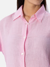 Woman pink linen classic shirt Meredith