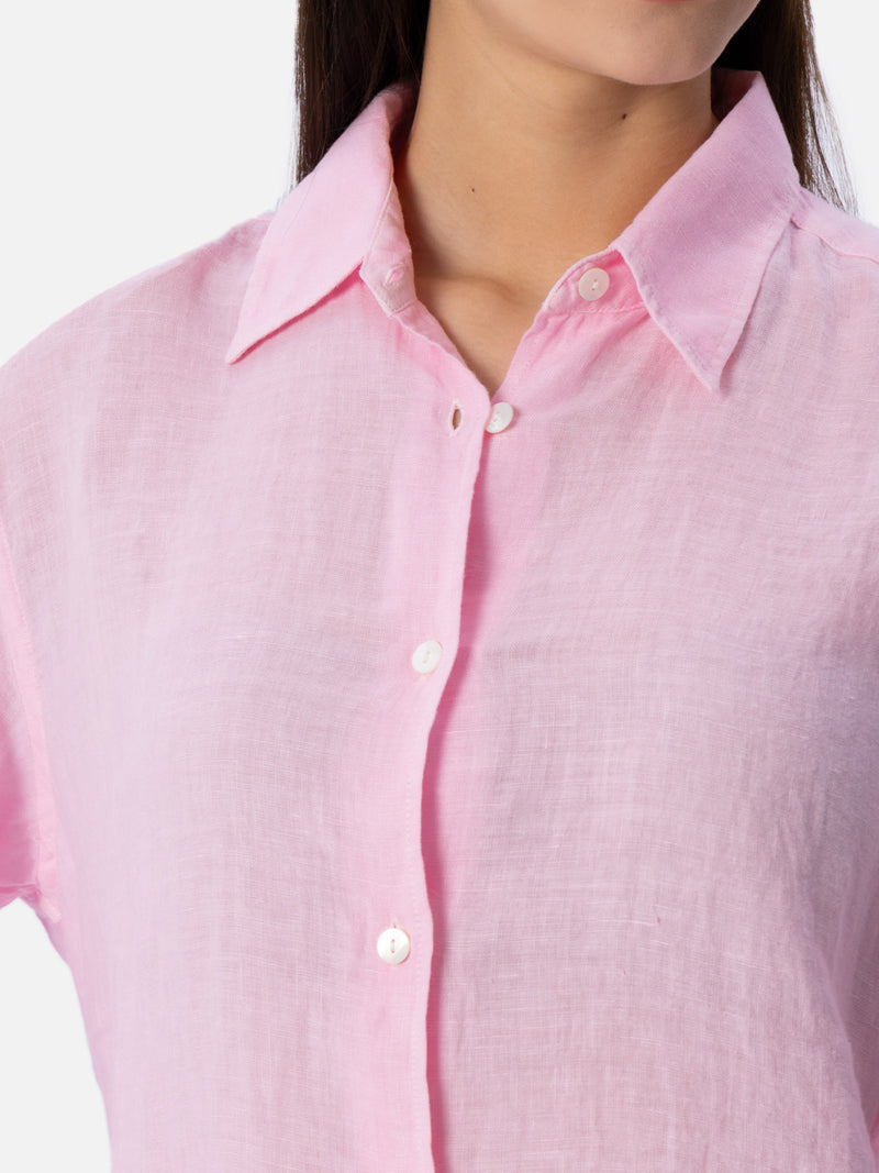 Woman pink linen classic shirt Meredith