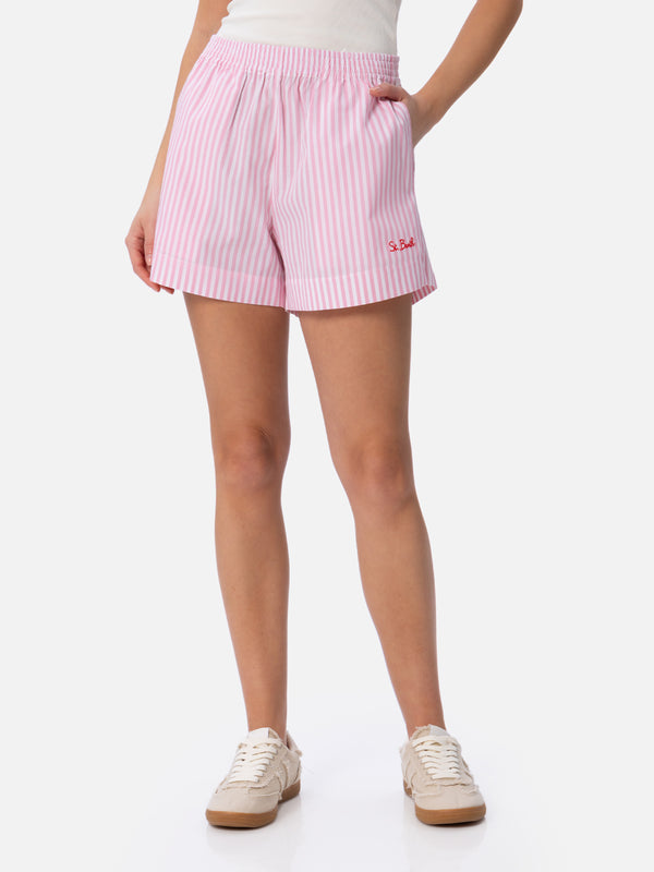 Woman cotton striped pull up shorts Meave