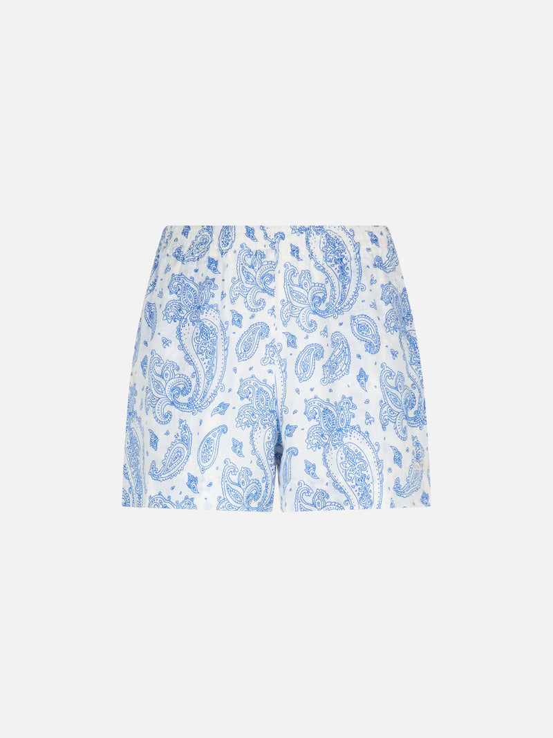 Pantaloncini donna pull up in lino paisley Meave