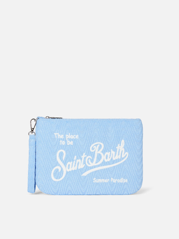 Light blue terry embossed Parisienne Sponge pouch bag