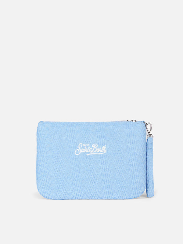 Light blue terry embossed Parisienne Sponge pouch bag