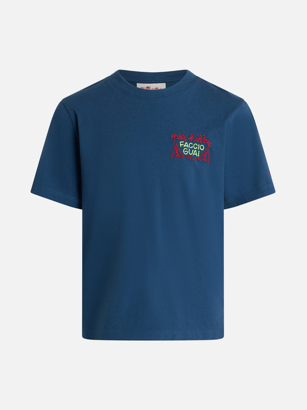 T-shirt da bambino in jersey di cotone Portofino Jr con ricamo Per hobby faccio guai | EDIZIONE SPECIALE INSULTI LUMINOSI