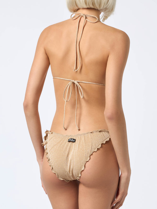 Klassischer Damen-Triangel-Bikini aus goldenem Lurex Sagittarius Moon