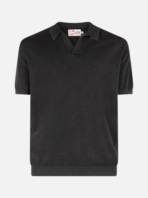 Man black knit polo shirt Sloan with vintage treatment effect