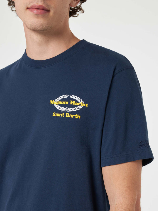 T-shirt da uomo in cotone con stampa Magnum Marine &amp; Saint Barth davanti e dietro | EDIZIONE SPECIALE MAGNUM MARINE