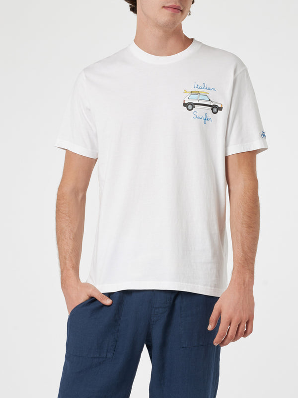 Herren-T-Shirt aus Baumwolle mit Panda-Print und italienischer Surfer-Stickerei | PANDA-SONDERAUSGABE