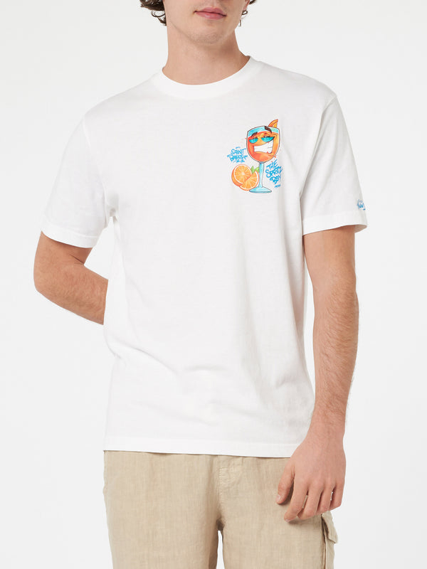 T-shirt da uomo in cotone con stampa piazzata Cryptopuppets Spritz davanti e dietro | EDIZIONE SPECIALE CRYPTOPUPPETS