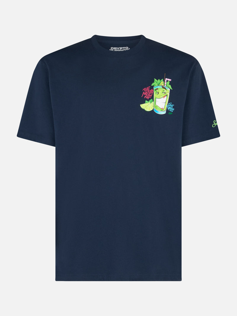 Herren-Baumwoll-T-Shirt mit platziertem Cryptopuppets Mojito-Aufdruck auf Vorder- und Rückseite | CRYPTOPUPPET-SONDERAUSGABE