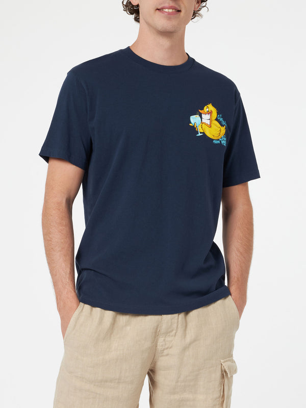Herren-Baumwoll-T-Shirt mit platziertem Aufdruck „Cryptopuppets Ducky Gin“ auf Vorder- und Rückseite | CRYPTOPUPPET-SONDERAUSGABE