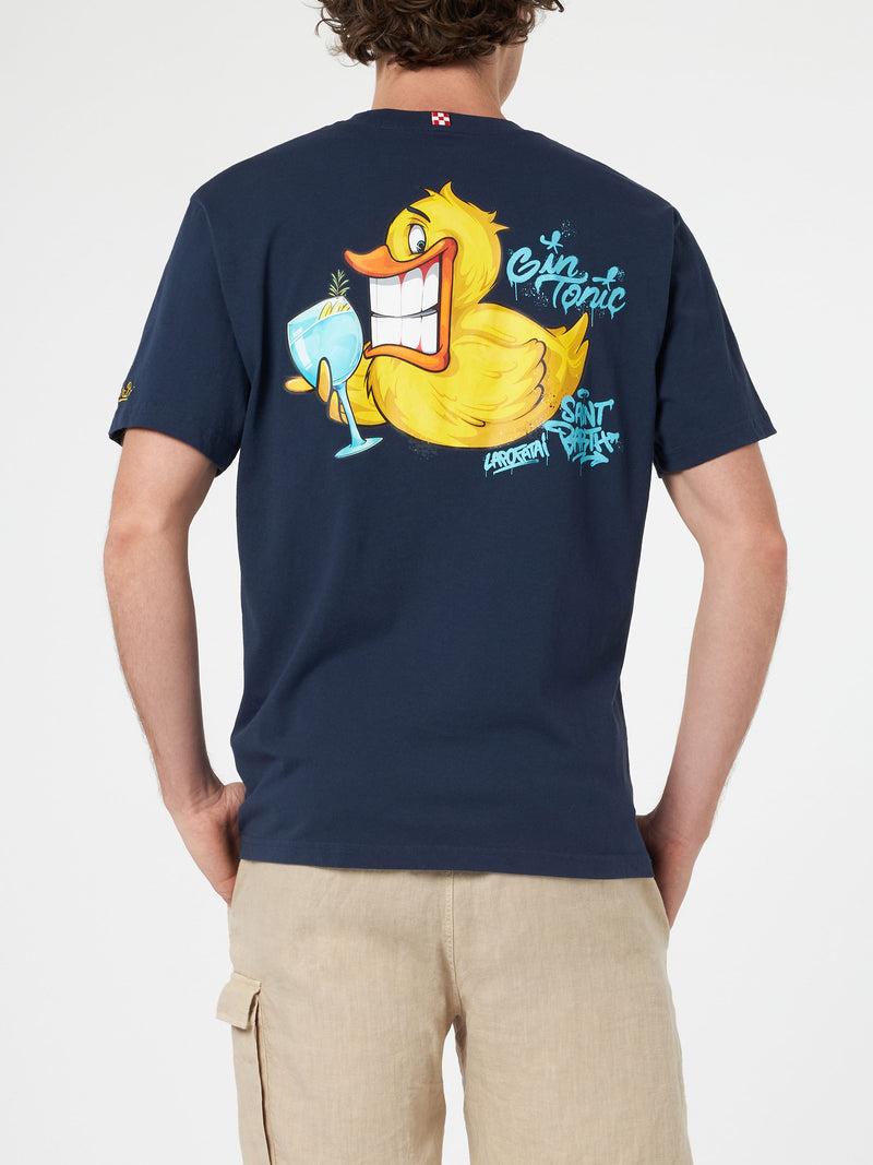 Man cotton t-shirt with Cryptopuppets Ducky Gin front and back placed print | CRYPTOPUPPETS SPECIAL EDITION