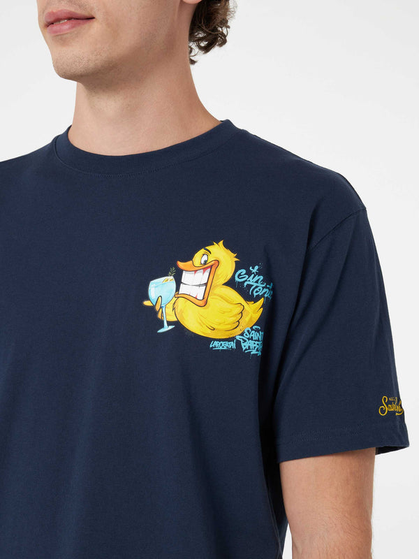 T-shirt da uomo in cotone con stampa piazzata fronte e retro dei Cryptopuppets Ducky Gin | EDIZIONE SPECIALE CRYPTOPUPPETS