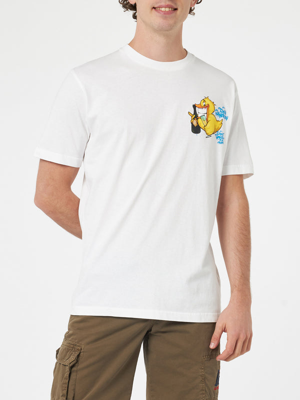 T-shirt da uomo in cotone con stampa piazzata fronte e retro Cryptopuppets Ducky Bollicine | EDIZIONE SPECIALE CRYPTOPUPPETS