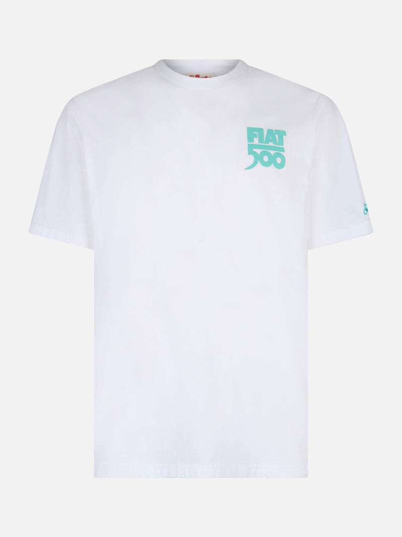 T-shirt da uomo in cotone con stampa piazzata Spiaggina davanti e dietro | FIAT 500 EDIZIONE SPECIALE