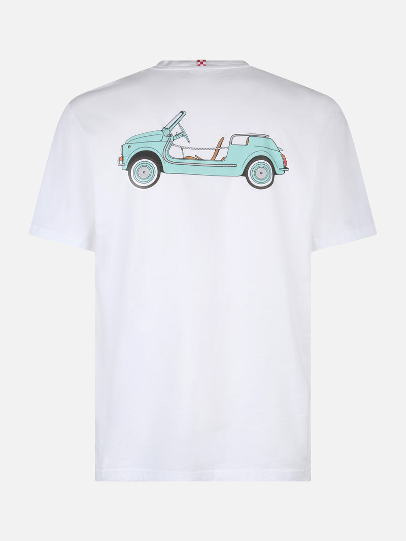 Man cotton t-shirt with Spiaggina front and back placed print | FIAT 500 SPECIAL EDITION