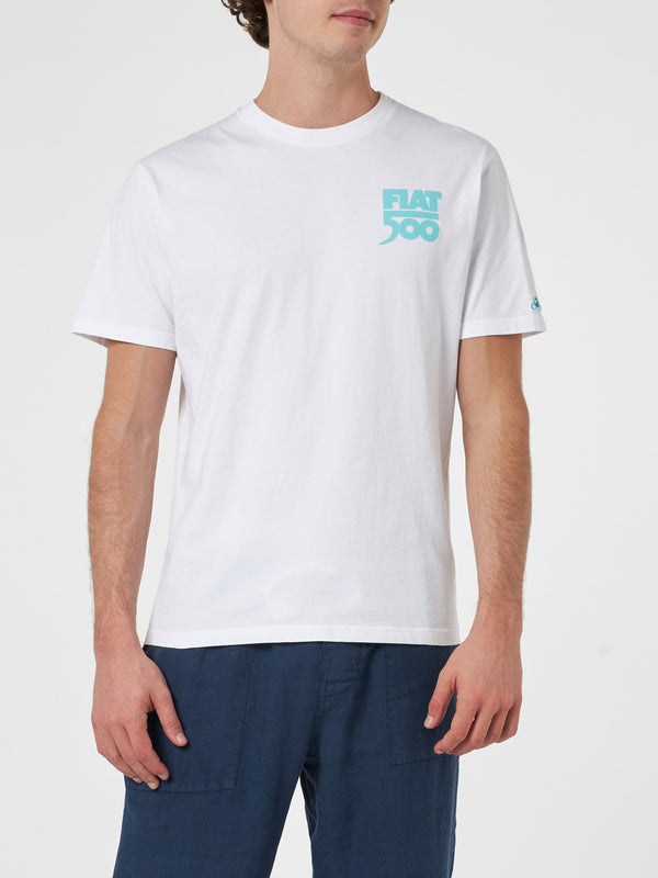 Herren-T-Shirt aus Baumwolle mit platziertem Spiaggina-Aufdruck auf Vorder- und Rückseite | FIAT 500 SONDEREDITION