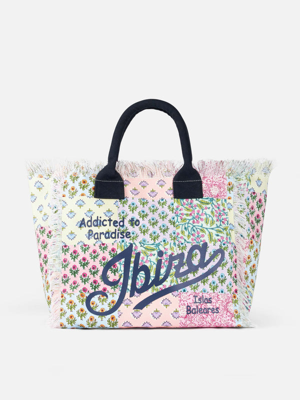 Ibiza flower patch cotton canvas Vanity tote bag