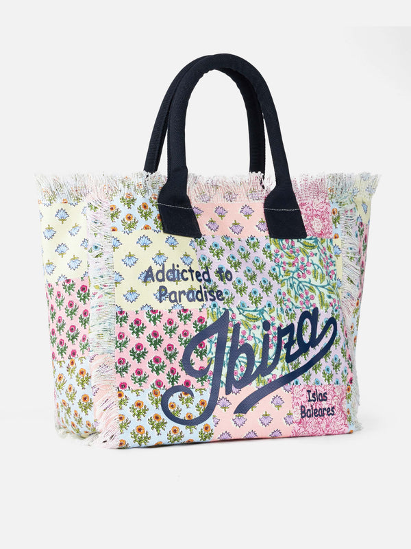 Ibiza flower patch cotton canvas Vanity tote bag