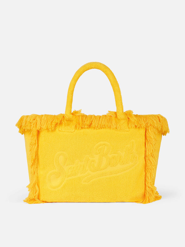 Borsa a spalla Vanity in spugna gialla con logo impresso