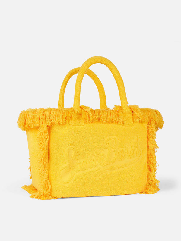 Borsa a spalla Vanity in spugna gialla con logo impresso