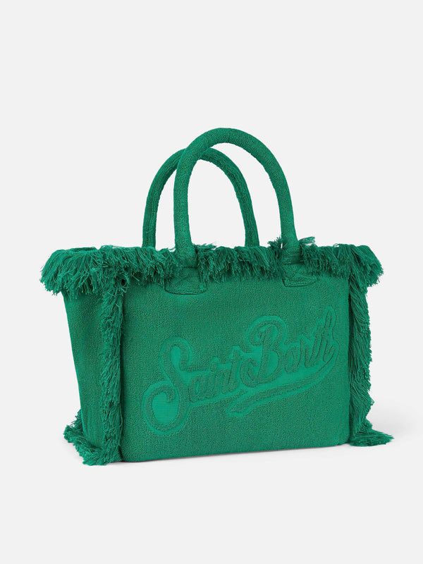 Borsa morbida a spalla Vanity in spugna verde con logo in rilievo