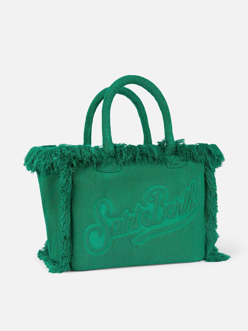 Borsa morbida a spalla Vanity in spugna verde con logo in rilievo