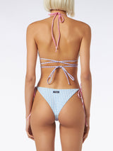 Gingham-Triangel-Bikini mit langen Schnürsenkeln