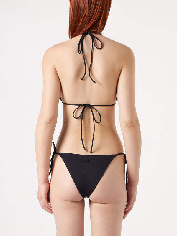Woman black triangle bikini with rhinestones