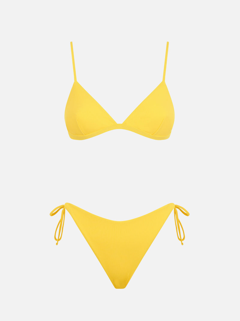 Woman yellow triangle bikini