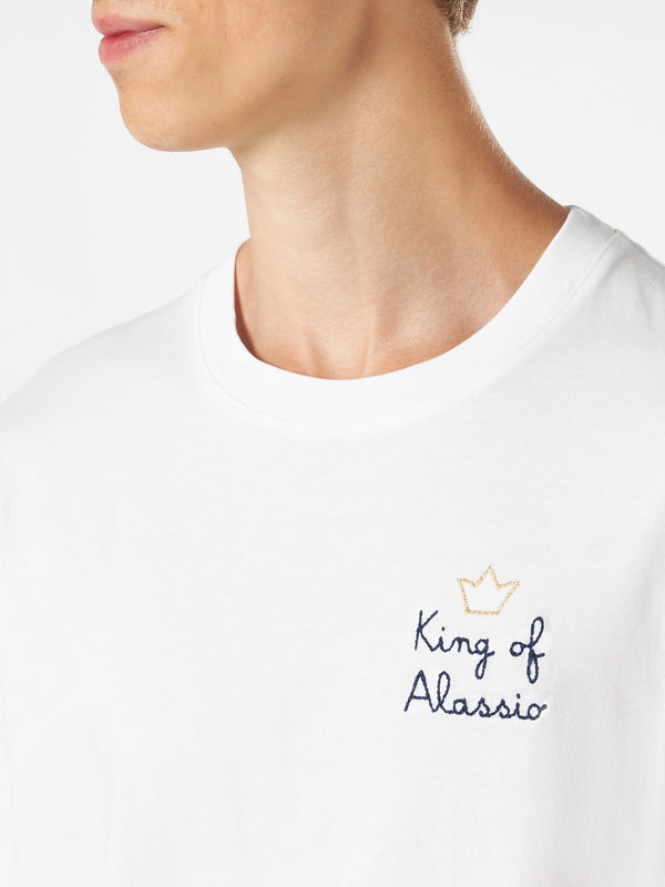 Man cotton t-shirt with King of Alassio embroidery