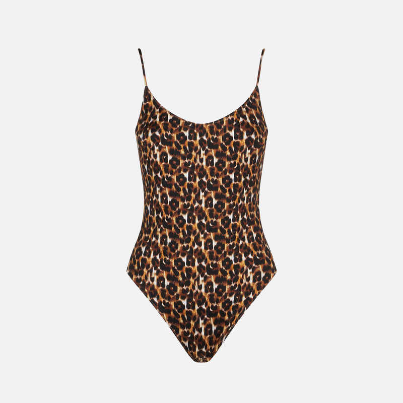 Leopard print one piece swimsuit