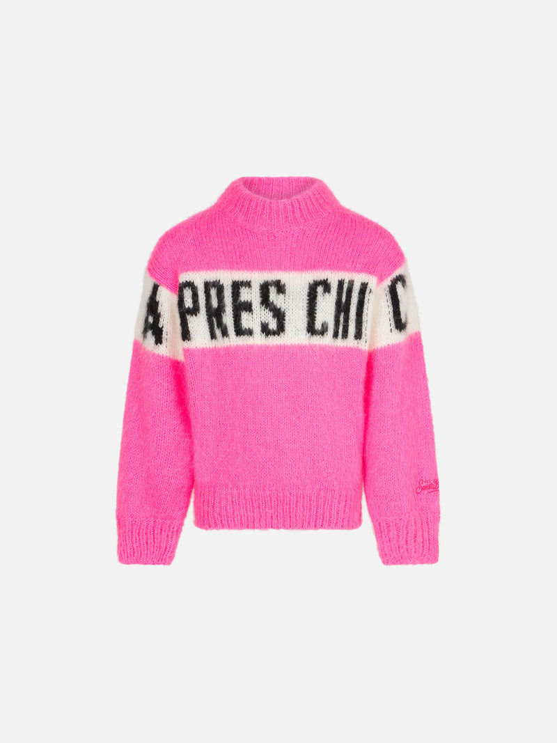 Girl brushed crewneck sweater with Apres chic lettering