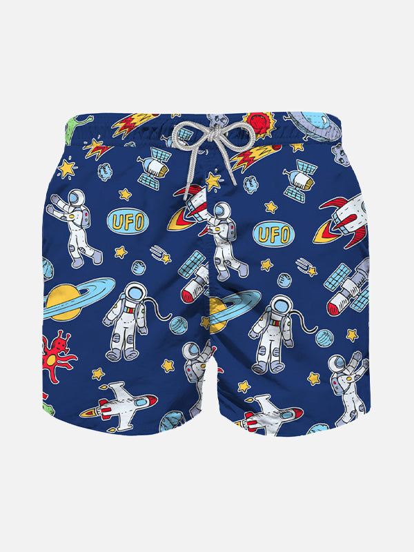 Boy swim shorts with astronaut print