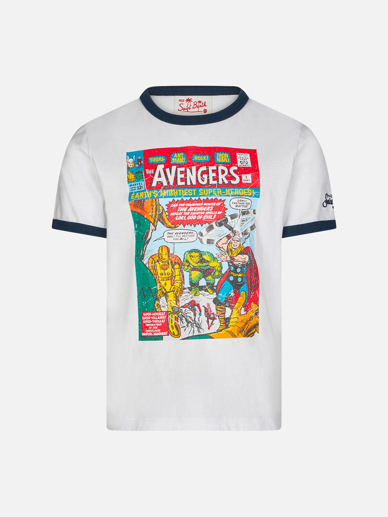 Kinder-T-Shirt aus weißer Baumwolle mit „Avengers“-Aufdruck auf der Vorderseite | MARVEL-SONDERAUSGABE