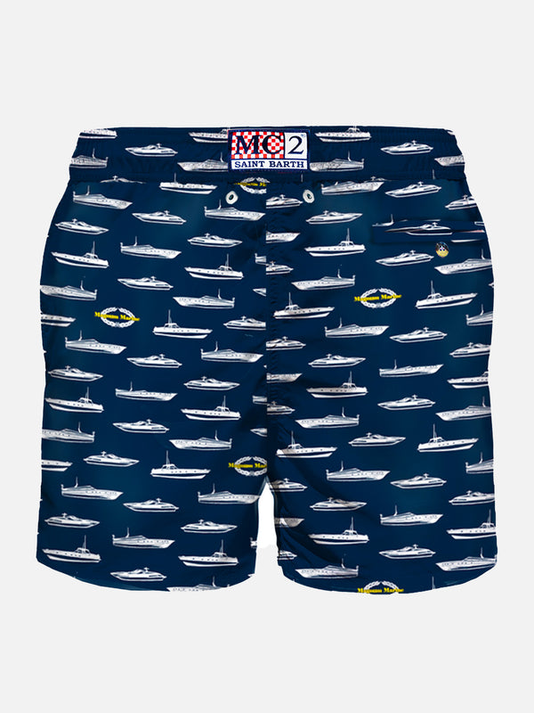 Light fabric man swim shorts yacht print