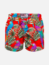 Boy light fabric swim shorts with parrots print