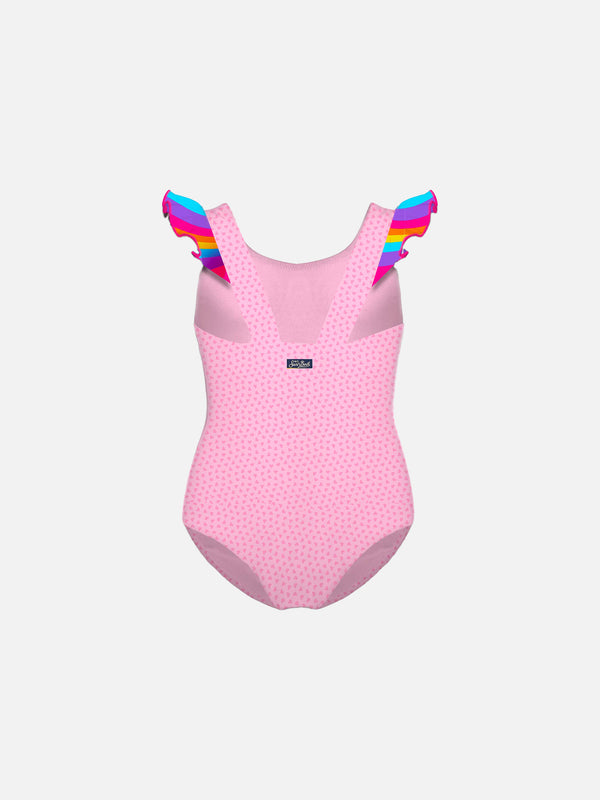 Girl ruffled one piece swimsuit with unicorn print
