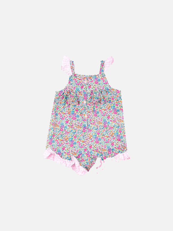 Baby cotton romper suit with flower print | Made with Liberty fabric