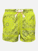 Man swim shorts with fluo yellow bandanna print
