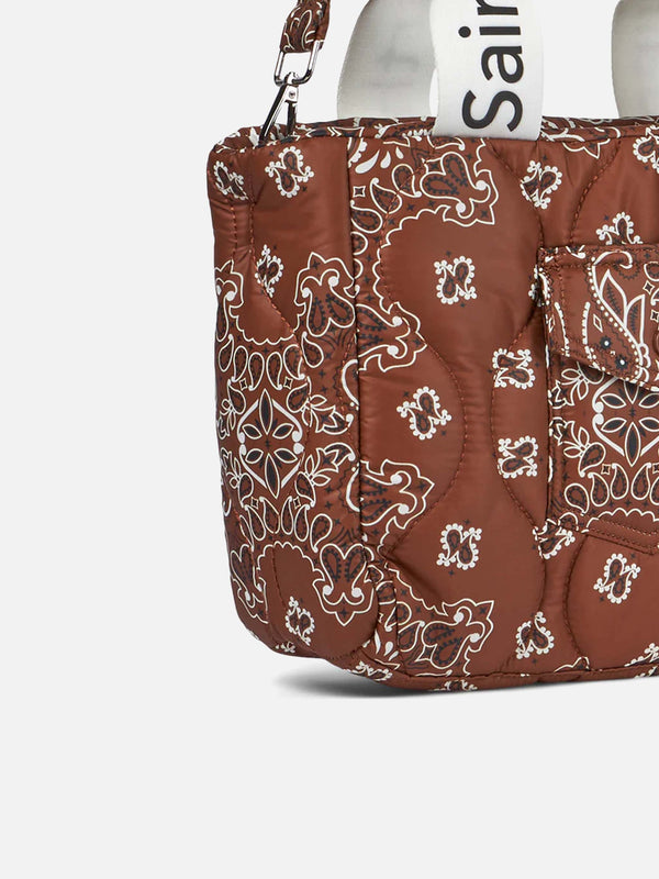 Puffer handbag with bandanna print