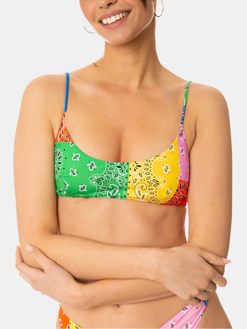 Bikini da donna a bralette con stampa bandana multicolore