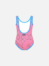 Girl one piece swimsuit with bandanna print
