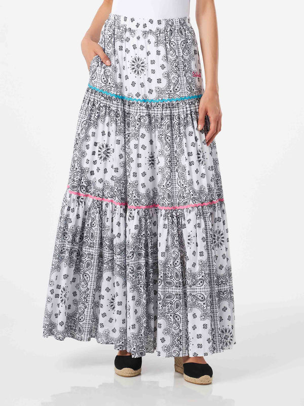 Woman cotton long skirt with bandanna print